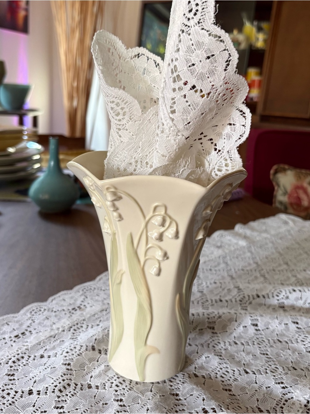 Lenox Art Deco inspired Floral Lilly Porcelain Gilded Age style Vase Wedding